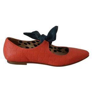 EBARRITO Orange Leather Bow Slip-on Loafers Ballet Flat Women's Shoes